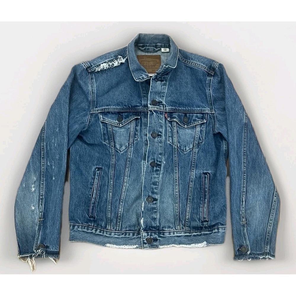 Levis Premium Selvedge Denim Jacket Mens Medium Factory Distress Type III 3 Blue